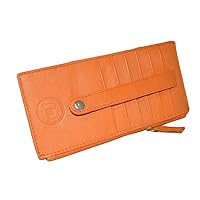 Leatherboss All in One Card Case Holder Slim Wallet With a Card Protection Strap (Orange)