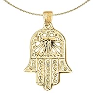 14K Yellow Gold Hamsa with Chai Pendant with 18