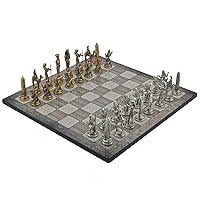 Metal Chess Set for Adults Ancient Egypt Pharaoh Figures,Handmade Pieces and Different Design Patterned Wooden Chess Board King 3.4 inc (Platin Oak)