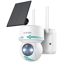 Solar Security Cameras Wireless Outdoor, 2K WiFi 360° PTZ Camera, Solar Powered Security Cameras with Spotlight & Siren, PIR Motion Detection, Color Night Vision, 2 Way Audio,10000mAh Battery