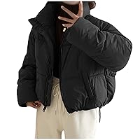 Womens Quilted Puffer Jackets Stand Collar Lightweight Zipper Short Padded Coat Winter Baggy Outerwear with Pockets