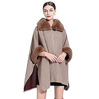 Faux Fur Lapel Wool Blends Cloak Coat Long Loose Women Overcoat Wrap Autumn Winter Cape solid Colors Woolen Coats