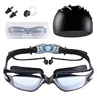 HAISSKY Swim Goggles, Swimming Goggles Set No leaking Anti Fog UV Protection Swimming Goggles with Nose Cover, Ear Plugs and Swim Cap for for Adults, Men, Women, Youth, Child and Kids