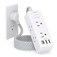 Power Strip Surge Protector - 6 Widely Outlets with 3 USB Ports (1 USB C), 3-Side Outlet Extender Strip, 5 Ft Extension Cord Flat Plug, Wall Mount Small Power Strip for Travel Home Office College Dorm