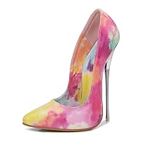 High Heels Pumps for Women Colorful Printed Closed Pointed Toe Stiletto Heels 6.3 Inch Wedding Party Prom Dress Shoes
