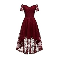 Off Shoulder Sexy Evening Gowns for Women Elegant Party Vintage High Low Hem Fit and Flare Long Lace Dresses