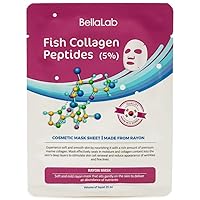 Fish Collagen Peptides (5%) Cosmetic Mask Sheet, Cellulose Fiber Facial Mask, Made from Rayon, PACK OF 5 pieces, Volume of liquid 25 ml/pcs.