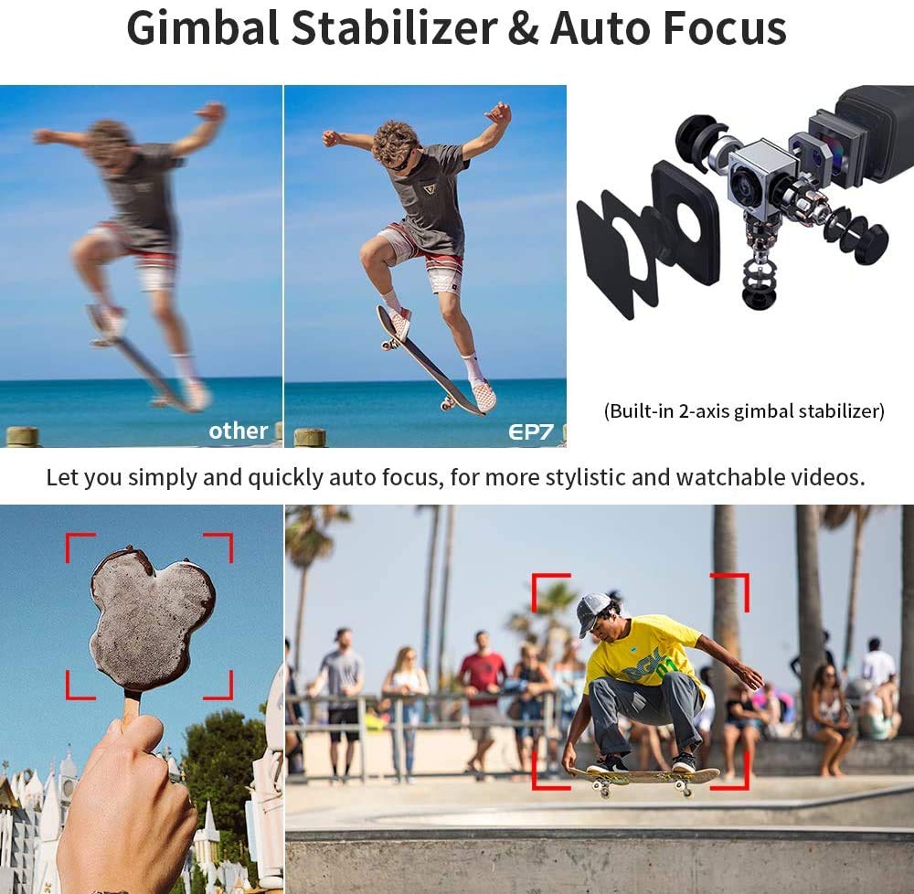 ORDRO Camcorder 4K Video Camera EP7 Portable FPV Vlog Camcorder 4K 60FPS Head-Wearable Video Camera with Gimbal Stabilizer, Remote Control and 64GB Micro SD Card