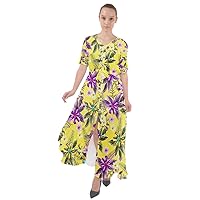 CowCow Womens Pineapple Summer Hawaii Floral Print Casual Boho Beach Waist Tie Boho Maxi Dress, XS-3XL