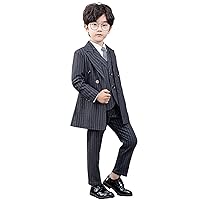 Boys' Stripe 3Pcs Suit Peak Lapel Double Breasted Buttons Tuxedos for Wedding Ring Bearer
