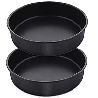 8 Inch Round Cake Pan Set of 2, P&P CHEF Non-Stick Cake Baking Pans for Birthday Wedding Layer Cakes, Stainless Steel Core & Leak Proof, Sturdy & Healthy, Black