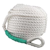 Boat Anchor Rope 200 ft x 1/2 inch Polypropylene Rope 3 Strand Twisted Anchor Line for Sailboat Sled Line Mooring with Thimble 5850LB Breaking Strain