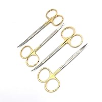 LAJA IMPORTS® SET OF 4 SCISSORS 4.5 INCH CURVED GOLD PLATED HANDLE DENTAL ART AND CRAFT SCISSORS
