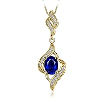 JewelryPalace Elegant 2ct Created Blue Sapphire Pendant Necklace for Women, 925 Sterling Silver 14k White Yellow Rose Gold Plated Necklaces, Oval Shape Gemstone Jewellery Set 18 Inches chain