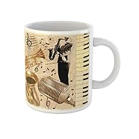 Coffee Mug Collage Vintage Musical Instruments and Musician Mic Old Piano 11 Oz Ceramic Tea Cup Mugs Best Gift Or Souvenir For Family Friends Coworkers