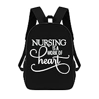 Nursing is A Work of Heart Durable Adjustable Backpack Casual Travel Hiking Laptop Bag Gift for Men & Women