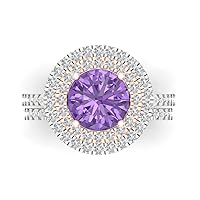 3.05 ct Round Cut Halo Solitaire Alexandrite Designer Classic Art Deco Statement Wedding Ring Band Set 18K White Rose Gold