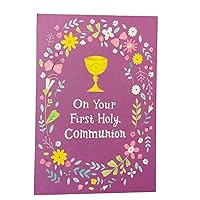 Multicolor Religious Paper Paper First Communion Greeting Card (Comes with envelope-1 Card). Purple, On your First Holy Communion, Floral, Chalice
