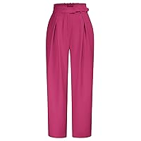 JASAMBAC Womens Slacks High Waisted Travel Pants Dressy Professional Work Tall Pant Elastic Waist Palazzo Pants Straight Leg Pant Pink