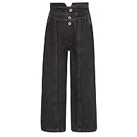TiaoBug Kids Girls Baggy Jeans High Waist Denim Pants Straight Wide Leg Vintage Denim Trousers Bottoms Streetwear