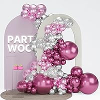 PartyWoo Pink and Silver Balloons, 100 pcs Metallic Pink Magenta and Metallic Silver Balloons Different Sizes Pack of 18 Inch 12 Inch 10 Inch 5 Inch for Balloon Garland or Arch as Party Decorations
