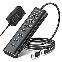 Powered USB Hub, Rosonway 7-Port USB 3.2/USB C Hub with 10Gbps USB-A 3.2, 2 USB-C 3.2, 4 USB 3.0 Ports, Individual Switches and 12V Power Adapter, Aluminum USB Port Expander for Laptop/PC, RSH-A107C