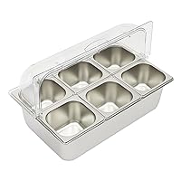 Ice Food Serving Display Tray with Clear Roll Top Cover 6 Pans Stainless Steel Buffet Cold Serving Seafood Fruit Party Buffet Cooling Food Dish Display Plate Holder Case with Lid