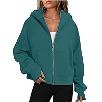 Women Coats, Fashionable Long Sleeved Solid Hooded Zippered Sweater Fall Jacket Womens 2023 Gym Clothes For Vest Boho Green Jacket Fashion Crop Ladies Hoodie Jacket Shacket (XL, Dark Green)