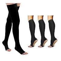 Athbavib Thigh High 20-32 mmHg Compression Stocking +3 Pairs Open Toe Compression Socks, Toeless Compression Socks for women & men circulation