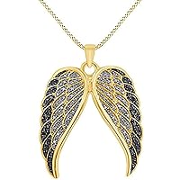 1.00 CT Round Cut Created Black & White Diamond Angel Wings Pendant Necklce 14k White Gold Over
