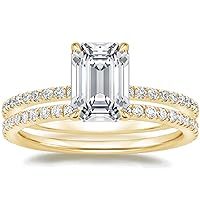 Emerald Cut Moissanite Engagement Ring Set in Yellow Gold, 4 CT Stones