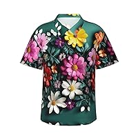 Flower Art Men's Casual Button-Down Hawaiian Shirts â€“ Funky Tropical Summer Outfits â€“ Retro Printed Beach Wear for Men