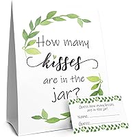 How Many Kisses Game - Greenery Theme (Sign with Cards)