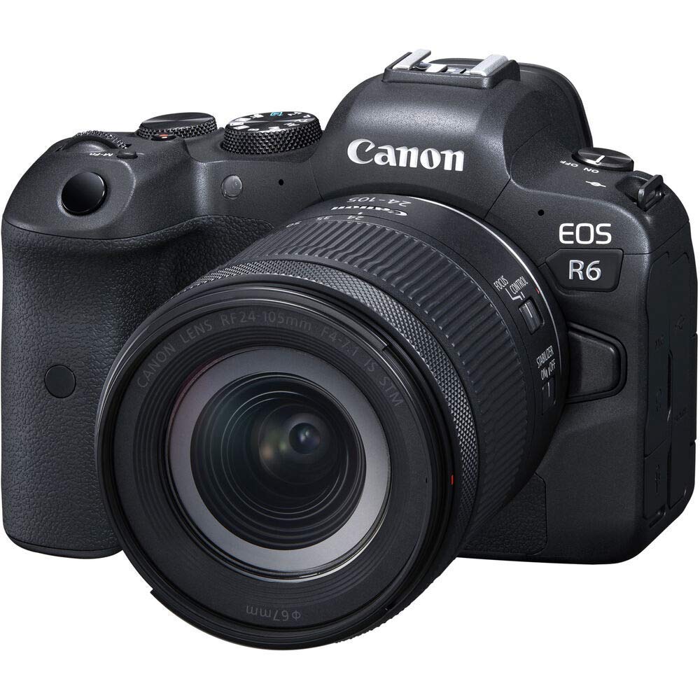 Canon EOS R6 Mirrorless Digital Camera with 24-105mm f/4-7.1 Lens (4082C022) + 4K Monitor + Pro Headphones + Pro Mic + 2 x 64GB Memory Card + Case + Corel Photo Software + Pro Tripod + More (Renewed)