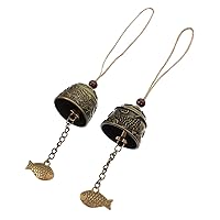 Happyyami 2pcs Wind Chime Fish Wind Metal Decor Vintage Brass Bells Fengshui Wind Bell Home Ornament Music Decorations Blessing Ornaments Metal Trim Rope Ichthyosaur Car Hanging Travel