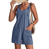 Jumpsuits for Women Casual Summer Shorts Overalls Button Up Comfy Rompers Sleeveless Jumpers with Pockets 2024