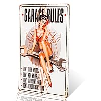 dingleiever-Garage Rules Pin Up Girl Sign Great Tool Sign for The Garage or Shop with just The Right Rules