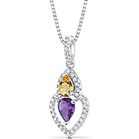 PEORA Amethyst and Citrine Pendant Necklace 925 Sterling Silver, Genuine Gemstone Birthstone, Double Pear Shape 0.75 Carats total with 18 inch Chain