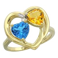 Build Your Own Genuine Gemstone 10K Gold Two-stone Heart Mothers Ring 6 mm Diamond Accent sizes 5-10