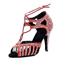 TDA Women's Fashion Lace-up Rhinestones Peep Toe Salsa Tango Ballroom Latin Modern Wedding Dance Shoes