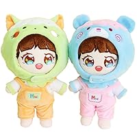 Kpop Wanna one EXO Bangtan Boy 20cm Doll's Clothes Cat Bear Hat Tshirt Rompers【no Doll】 (Green cat Set【no Doll】, Suitable for 20cm Dolls)