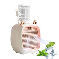 Portable Air Conditioner, 1200ml Cat Ear Mini Cooling Fan with Water Tank, 2-in-1 ​​Air Conditioner Fan & Humidifier, 3 Speeds Rechargeable Air Cooler for School Home Office Use (Pink)
