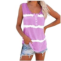 Womens Tank Top Striped Sleeveless Summer Tops Loose Fitting Casual Tanks for Women Scoop Neck Button Henley Shirts