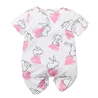 Girl Jumpsuit Size 8 Infant Babys Girls Short Sleeve Easter Cartoon Rabbit Prints Jumpsuit 2 Yrs Old (White, 3-6 Months)
