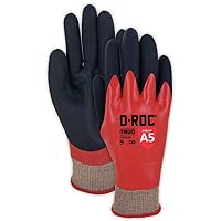 MAGID D-ROC DX+ Technology DXPG59F 18-Gauge Double-Dipped Foam Nitrile Fully Coated Coreless Work Glove – Size 9/L–Cut Level A5–1 Pair,Red