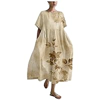 Long Casual Dresses for Women 2024 Flowers Graphic Boho A-line Beach Summer Plus Size Short Sleeve Maxi Dress