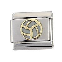 Sabrina Silver Stainless Steel 18k Gold Volleyball Charm for Italian Charm Bracelets