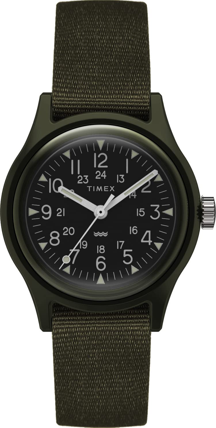 Timex Women's MK1 Resin 29mm Watch – Black Dial Olive Case & Fabric Slip-Thru Strap