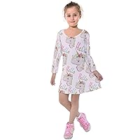 PattyCandy Little Girl's Velvet Print Dress Elegant Unicorn & Floral Print Kids Soft Party Dress Size:2-16
