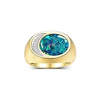Rylos Men's Designer Ring: 14K Yellow Gold with Onyx, Tiger Eye, Quartz, Lapis, Mosaic Opal and Diamonds - Gold Rings for Men in Sizes 8-13.